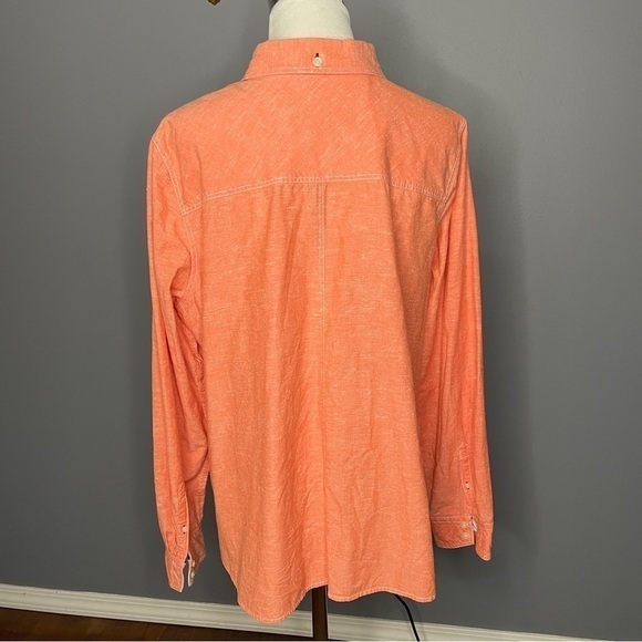 Red/ orange shoulder to shoulder 18” 26” length long sleeve denim button down - Picture 2 of 5